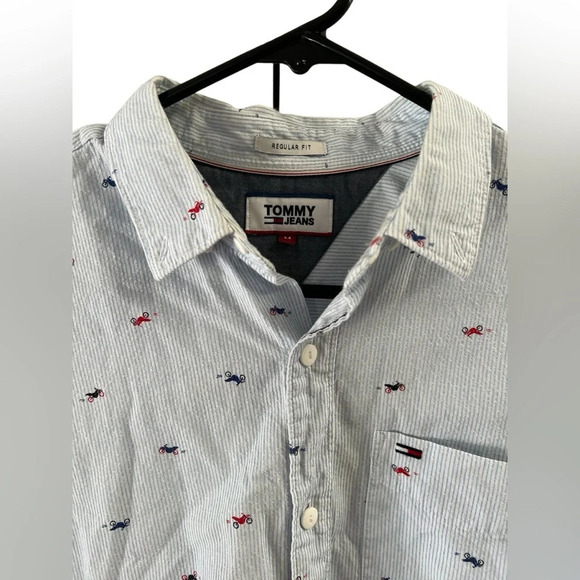 Tommy blue motorcycle men’s long sleeve button down shirt - Picture 3 of 5